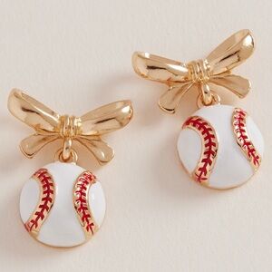 Bow Accent Baseball Dangle Earrings